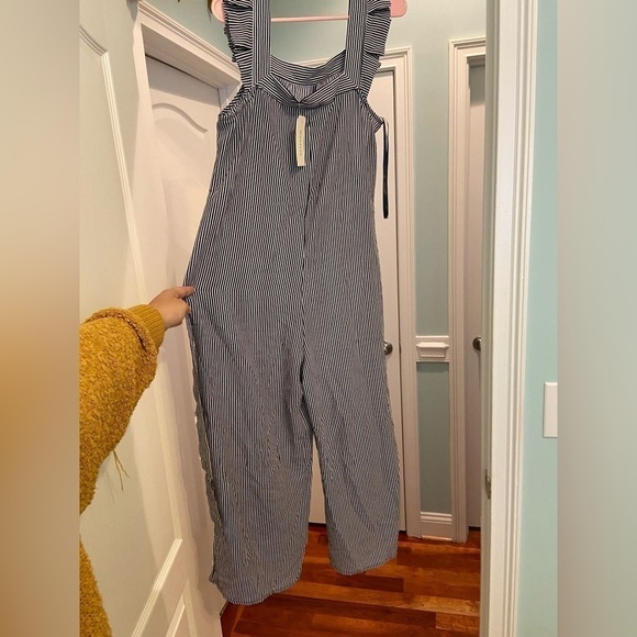 Monteau Womens Jumpsuit Navy Blue And White Stripes - Picture 1 of 8